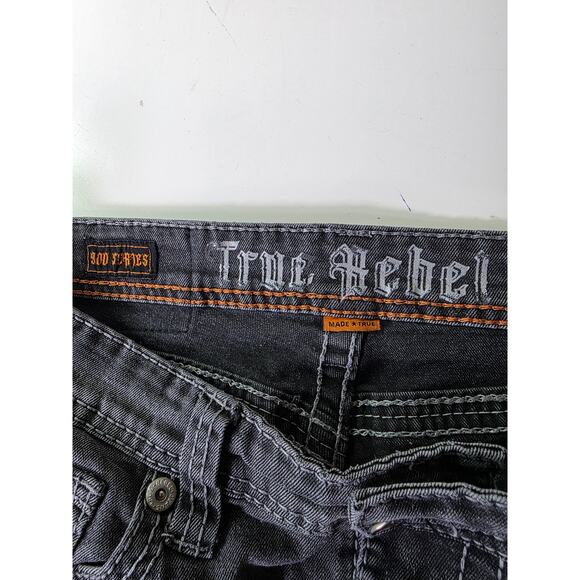 TRUE REBEL Black Medium Wash Heavy Stitching 808-Slim Fit Stretch Jean 30x30 - Picture 5 of 10